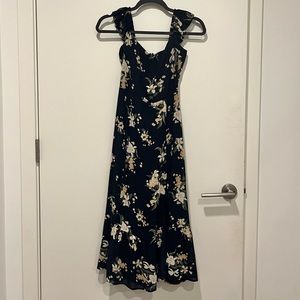 Reformation navy dress with yellow flowers 0